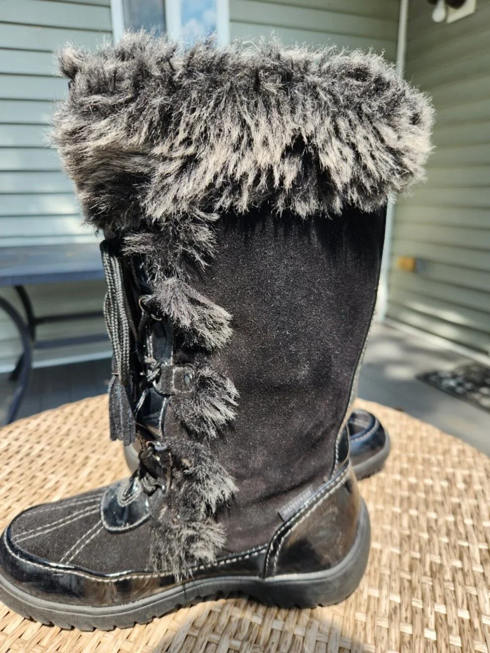 Sporto Style Millie Women’s Black Faux Fur Lace-Up Winter Boots Size 6.5